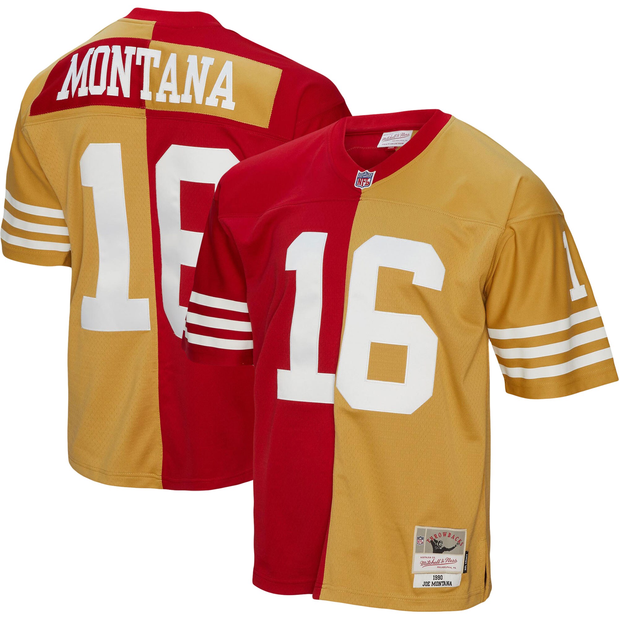 San Francisco 49ers Joe Montana Mitchell Ness Scarlet/Gold 1990 Split Legacy NFL Jersey Men's