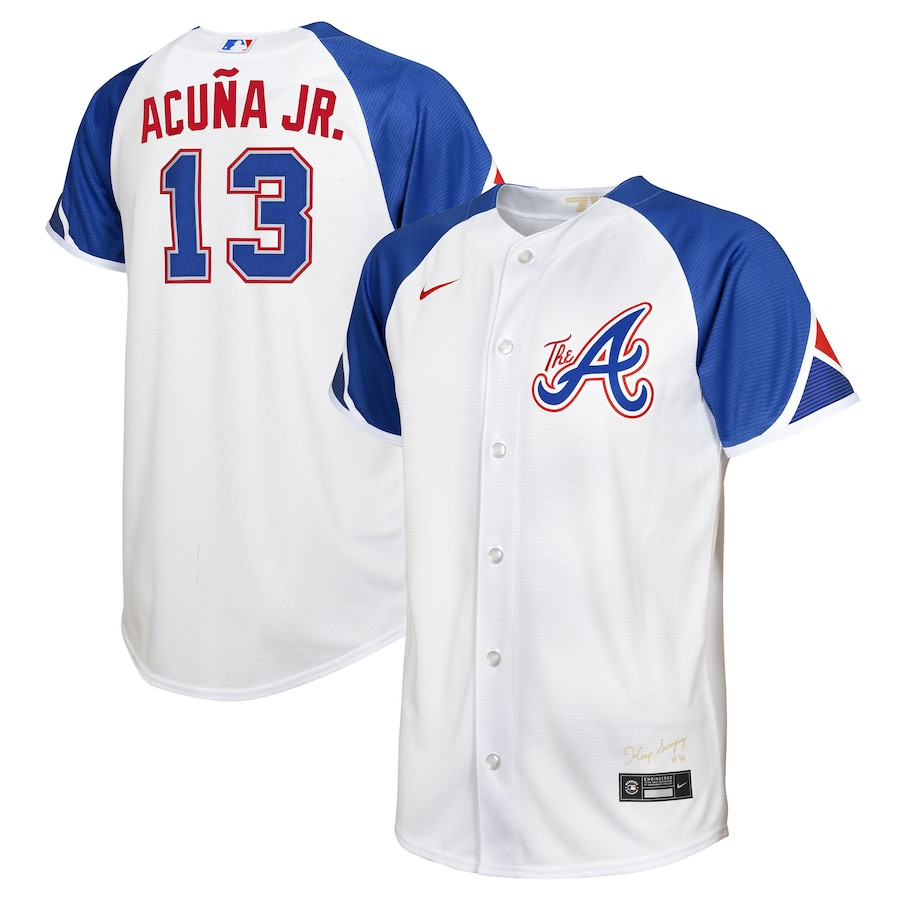 Ronald Acu?a Jr. 13 Atlanta Braves 2023 City Connect White MLB Jersey Youth