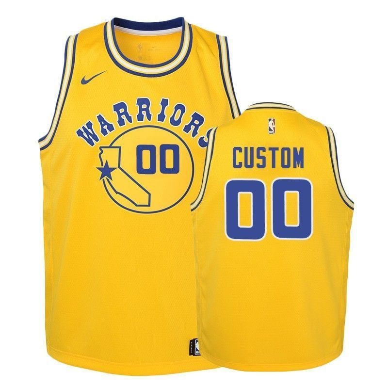 Golden State Warriors Custom 00 2018-19 Hardwood Classics Gold NBA Jersey Youth