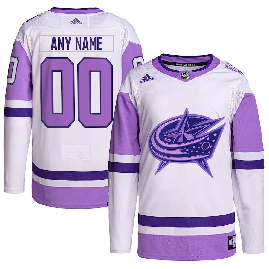 Columbus Blue Jackets Fights Cancer Primegreen Custom White/Purple NHL Jersey Men's