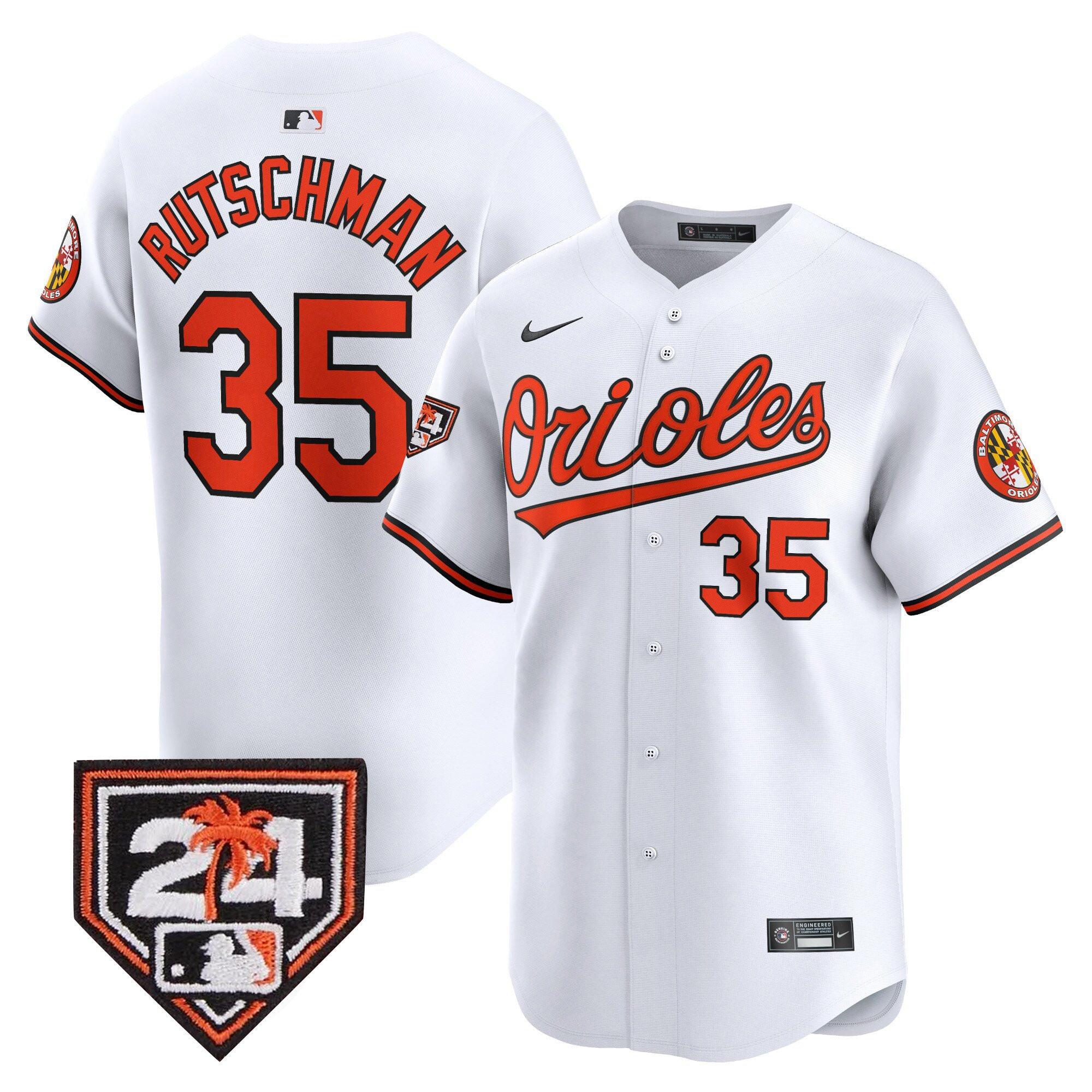 Adley Rutschman 35 Baltimore Orioles 2024 Spring Training Patch White MLB Jersey Men's