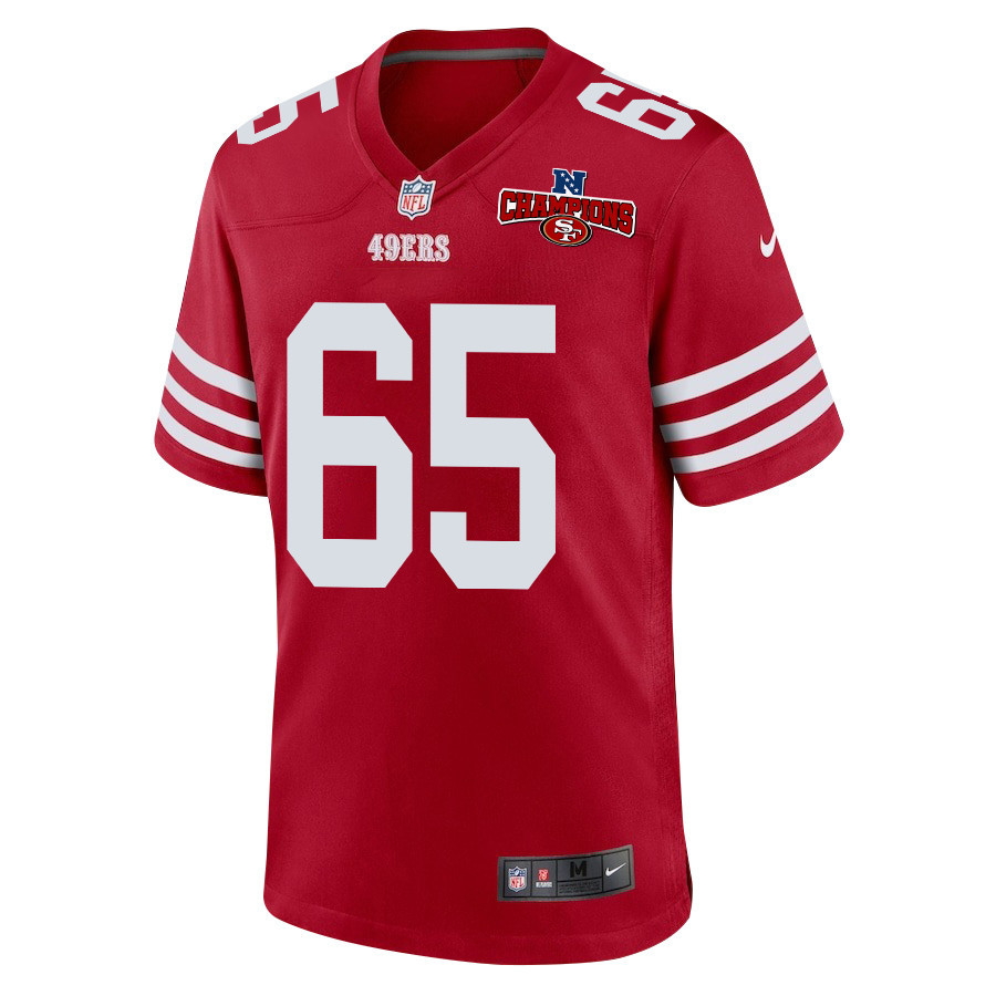 Aaron Banks 65 San Francisco 49ers NFC Champions Patch Game Scarlet NFL Jersey Men's