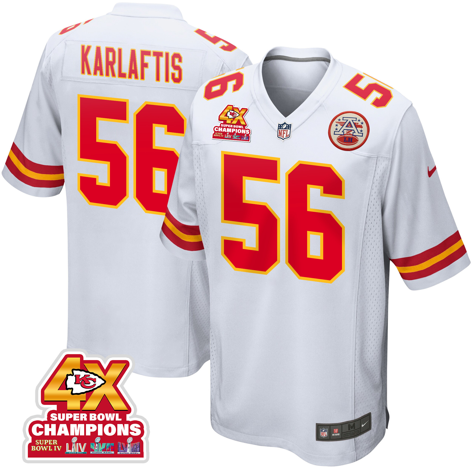 George Karlaftis 56 Kansas City Chiefs Super Bowl LVIII Champions 4X Game White NFL Jersey Men's