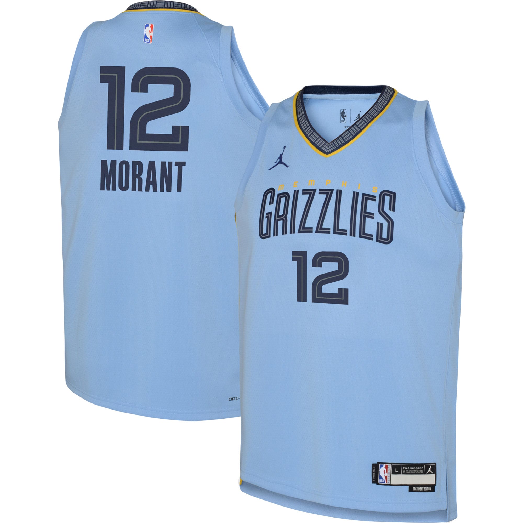 Jordan Brand Ja Morant Light Blue Memphis Grizzlies Swingman Statement Edition NBA Jersey Youth