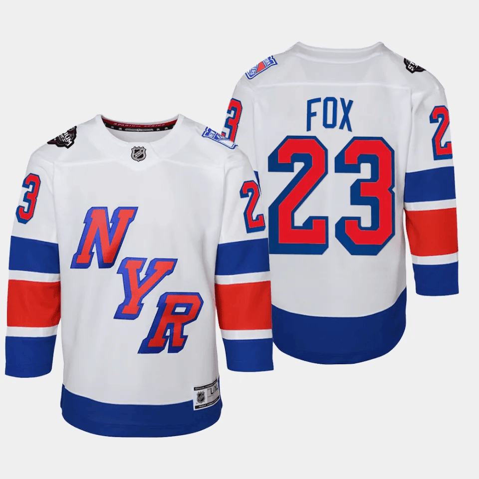 Adam Fox 23 New York Rangers 2024 Stadium Series White NHL Jersey Youth