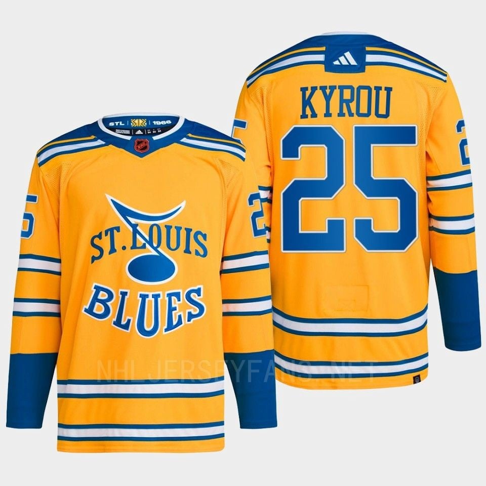 Jordan Kyrou 25 Reverse Retro 2.0 2022 St. Louis Blues Yellow Primegreen NHL Jersey Men's