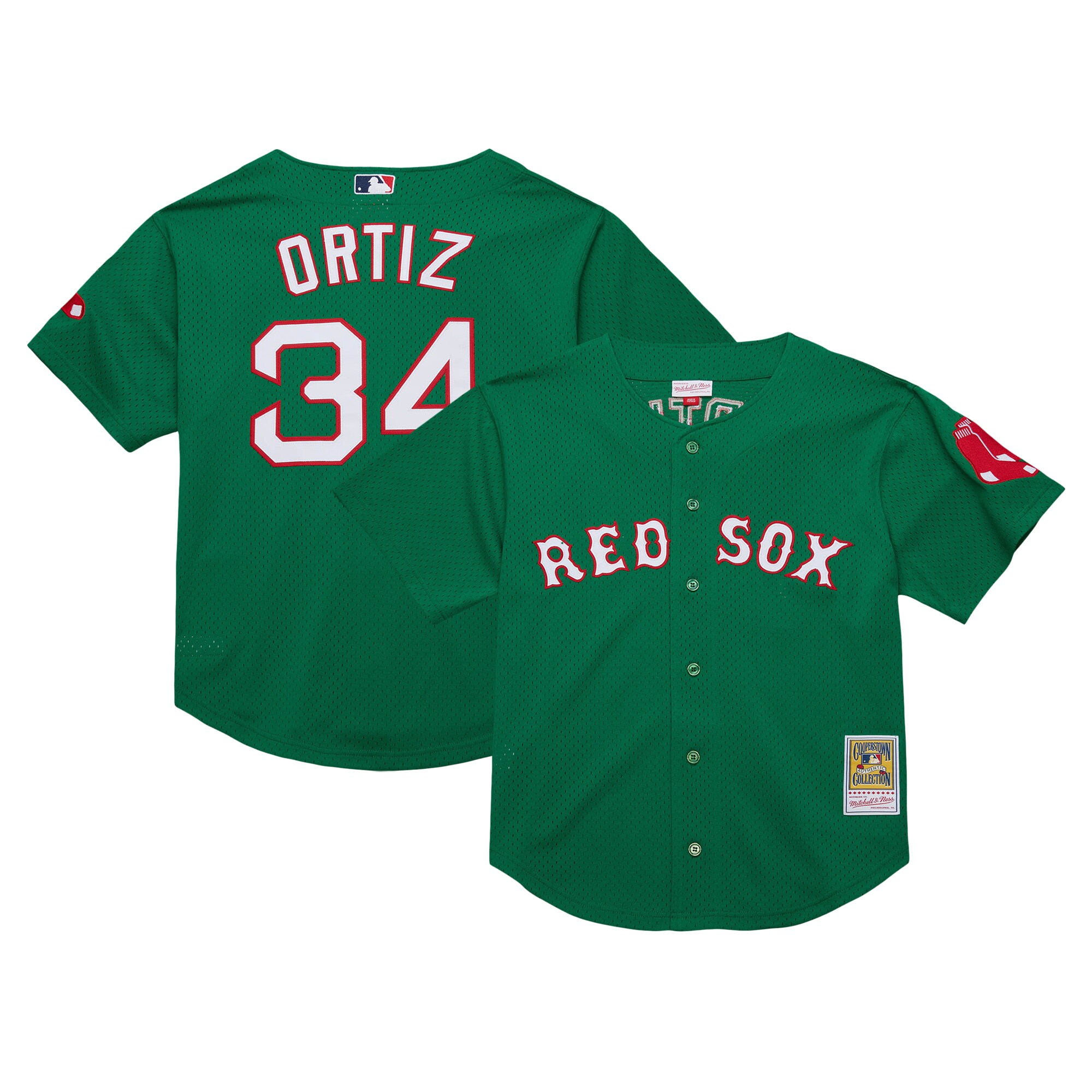 Boston Red Sox David Ortiz Mitchell Ness Kelly Green Cooperstown Collection Mesh Batting Practice MLB Jersey Men's