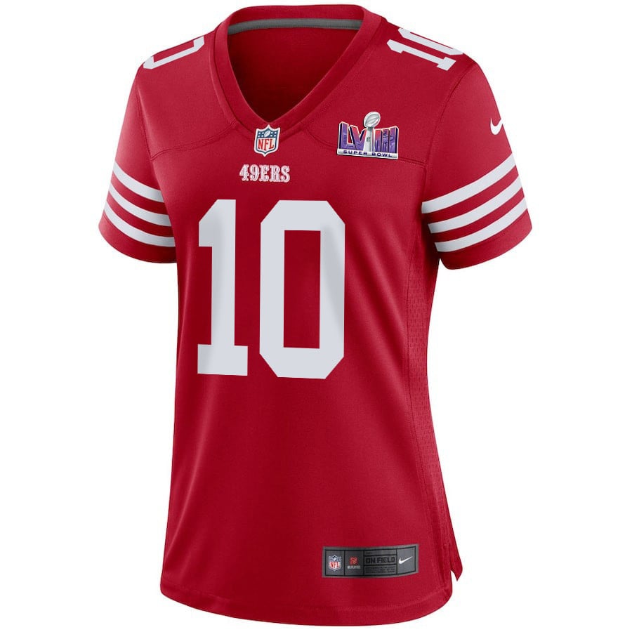 Ronnie Bell 10 San Francisco 49ers Super Bowl LVIII Patch Game Scarlet NFL Jersey Women's