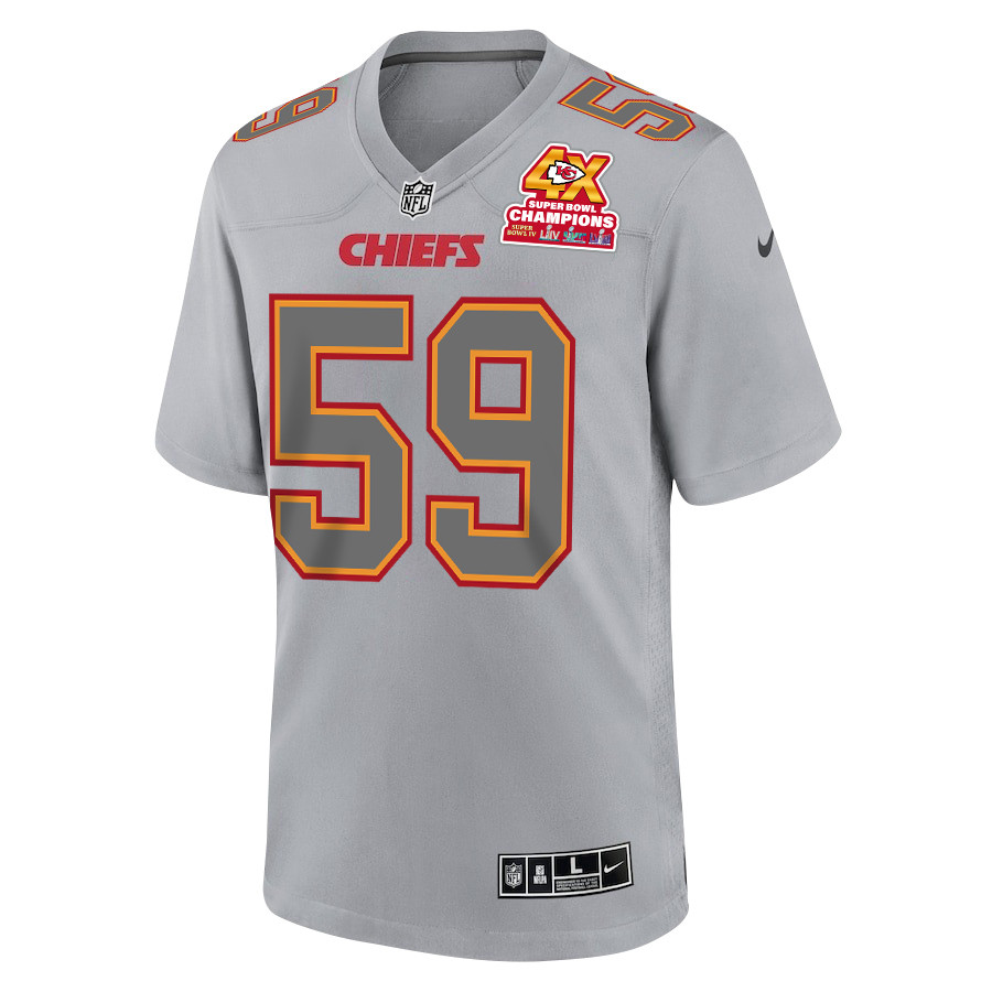 Darius Harris 59 Kansas City Chiefs Super Bowl LVIII Champions 4X Atmosphere Fashion Game Gray NFL Jersey Men's