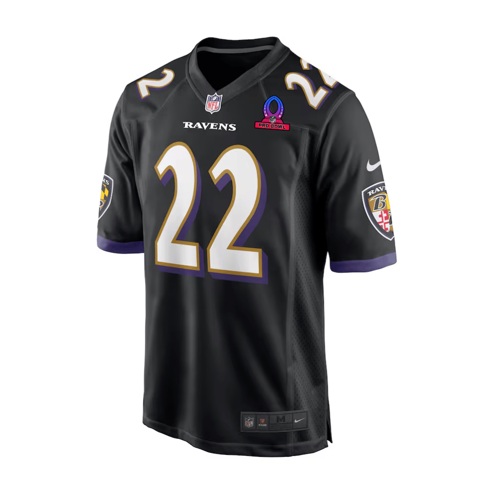Derrick Henry 22 Baltimore Ravens 2025 Pro Bowl Patch Alternate Game Black NFL Jersey Men's