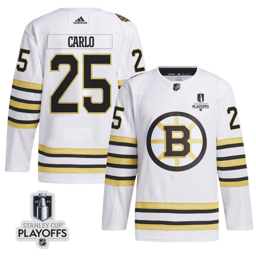 Brandon Carlo 25 Boston Bruins 2024 Playoffs Patch Away White NHL Jersey Men's