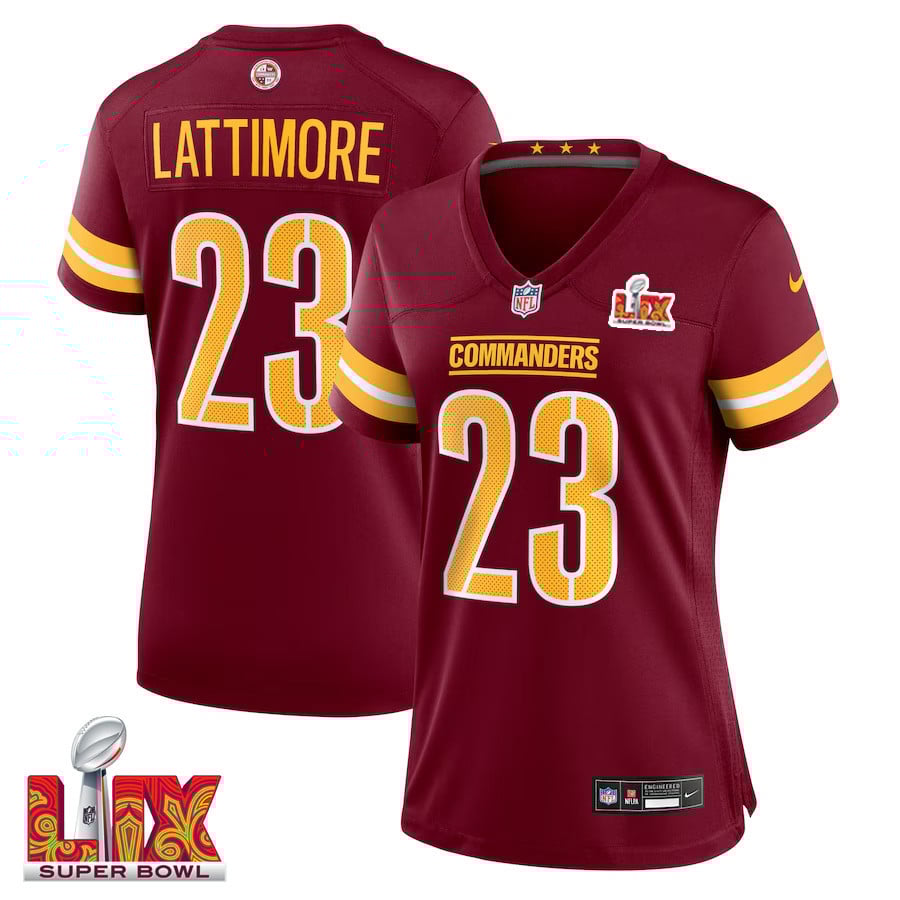 Marshon Lattimore #23 Washington Commanders Super Bowl LIX Burgundy NFL Jersey Women's