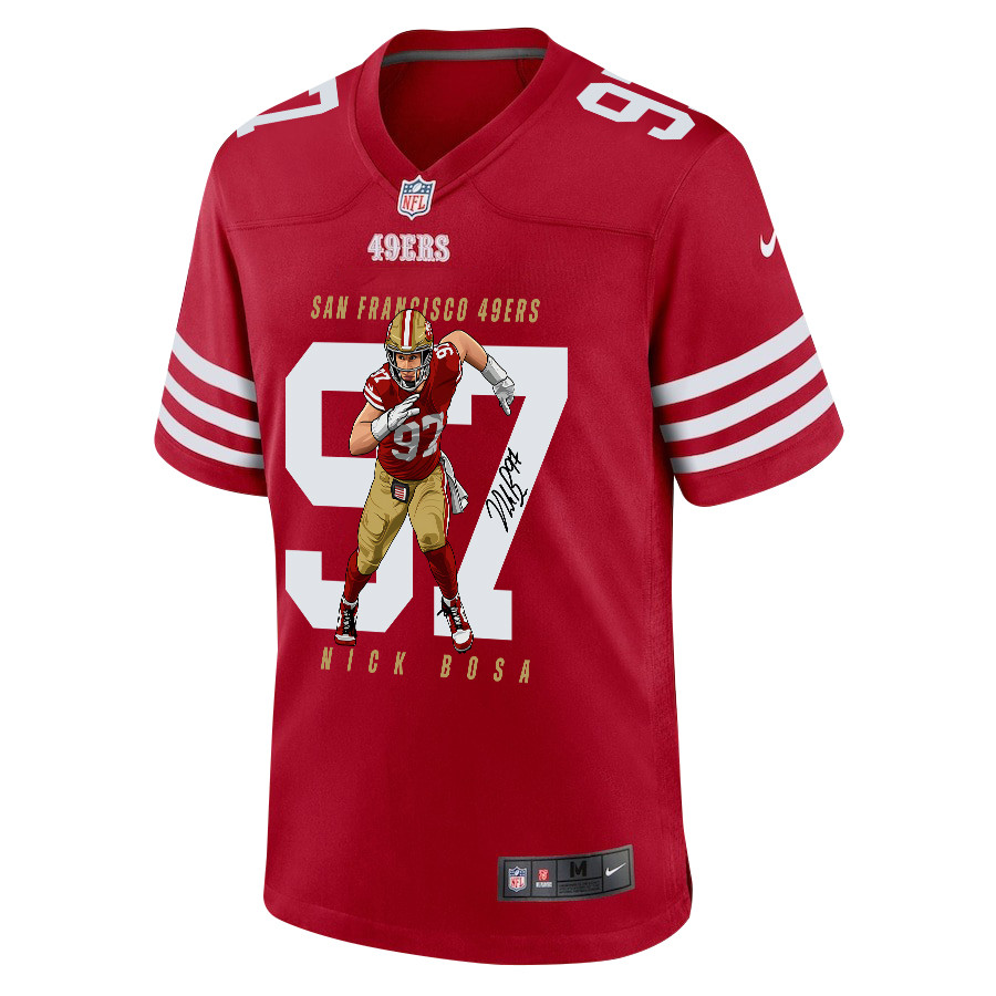 Nick Bosa 97 San Francisco 49ers Run Bosa Run Game Scarlet NFL Jersey Men's