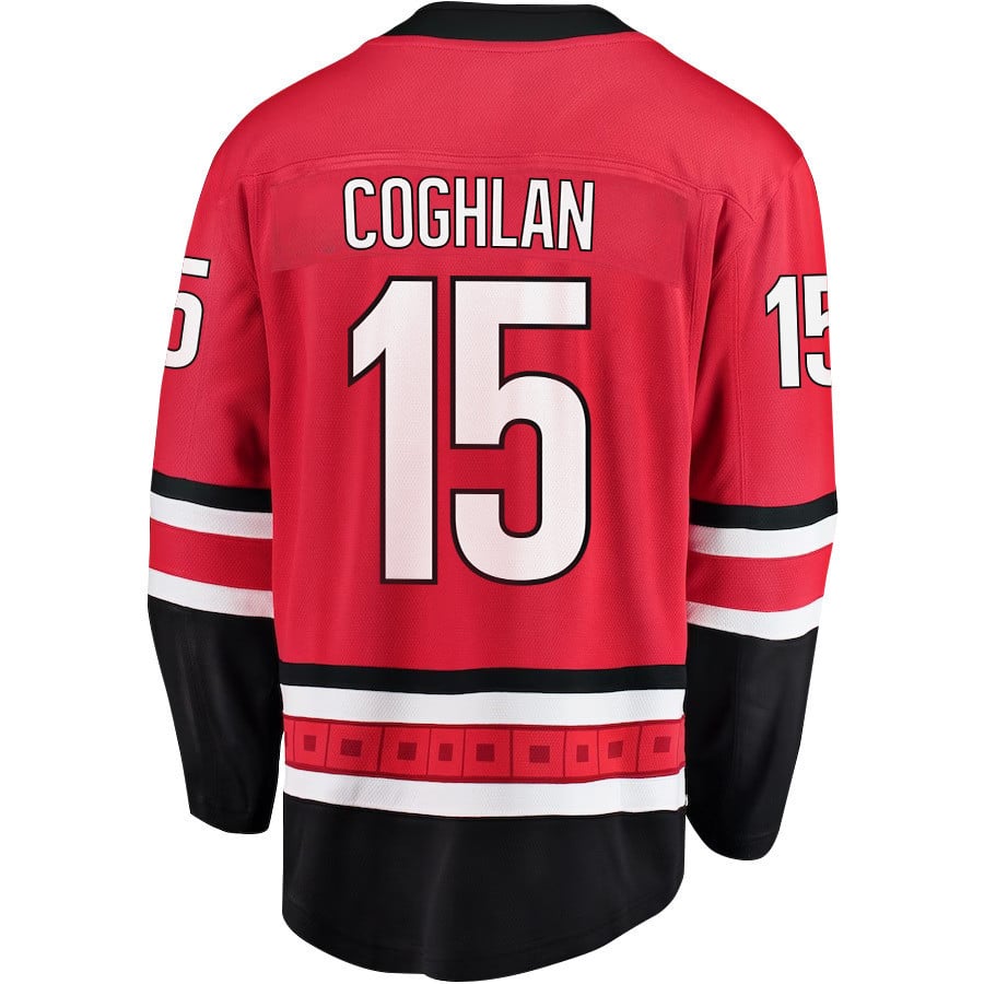 Dylan Coghlan 15 Carolina Hurricanes Stanley Cup 2023 Playoffs Patch Home Breakaway Red NHL Jersey Men's