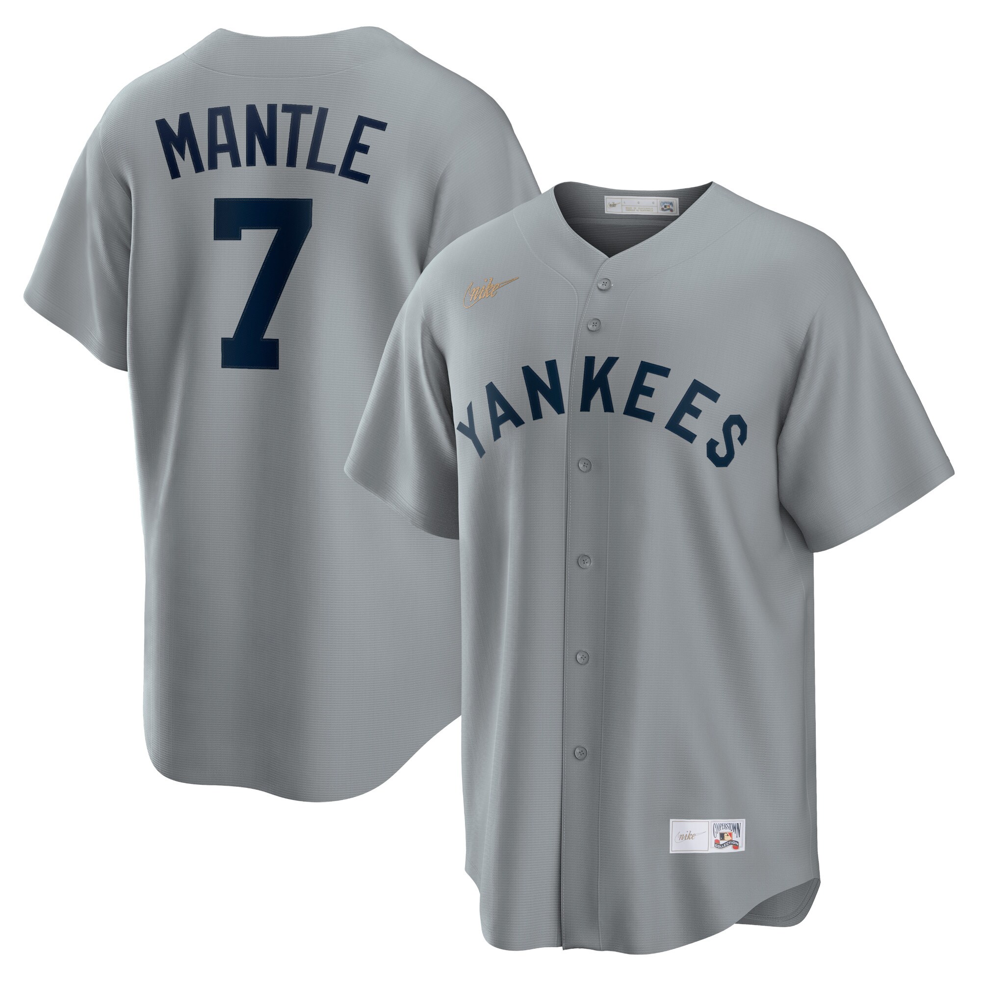 New York Yankees Mickey Mantle Gray Road Cooperstown Collection Player MLB Jersey Men's