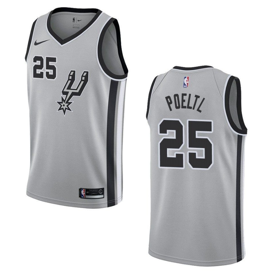 San Antonio Spurs 25 Jakob Poeltl Statement Swingman Silver NBA Jersey Men's