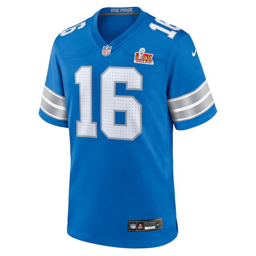 Jared Goff #16 Detroit Lions Super Bowl LIX Blue NFL Jersey Men's