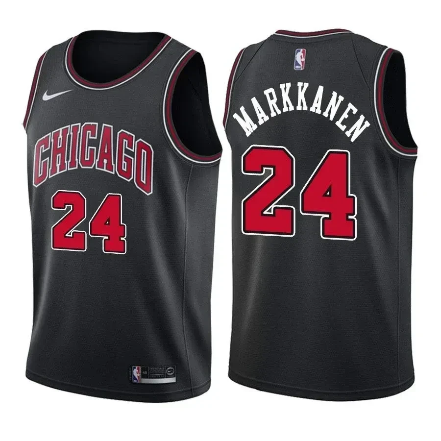 Chicago Bulls Lauri Markkanen 24 Statet Black NBA Jersey Men's