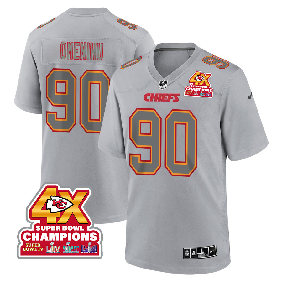 Charles Omenihu 90 Kansas City Chiefs Super Bowl LVIII Champions 4X Atmosphere Fashion Game Gray NFL Jersey Men's