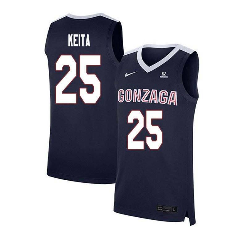 25 Mathis Keita Navy Elite Gonzaga Bulldogs NCAA Jersey Men's