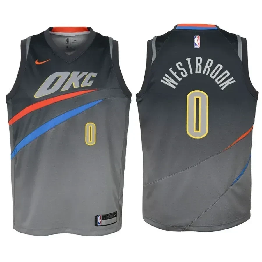 Thunder Russell Westbrook 0 City Edition Gray NBA Jersey Youth
