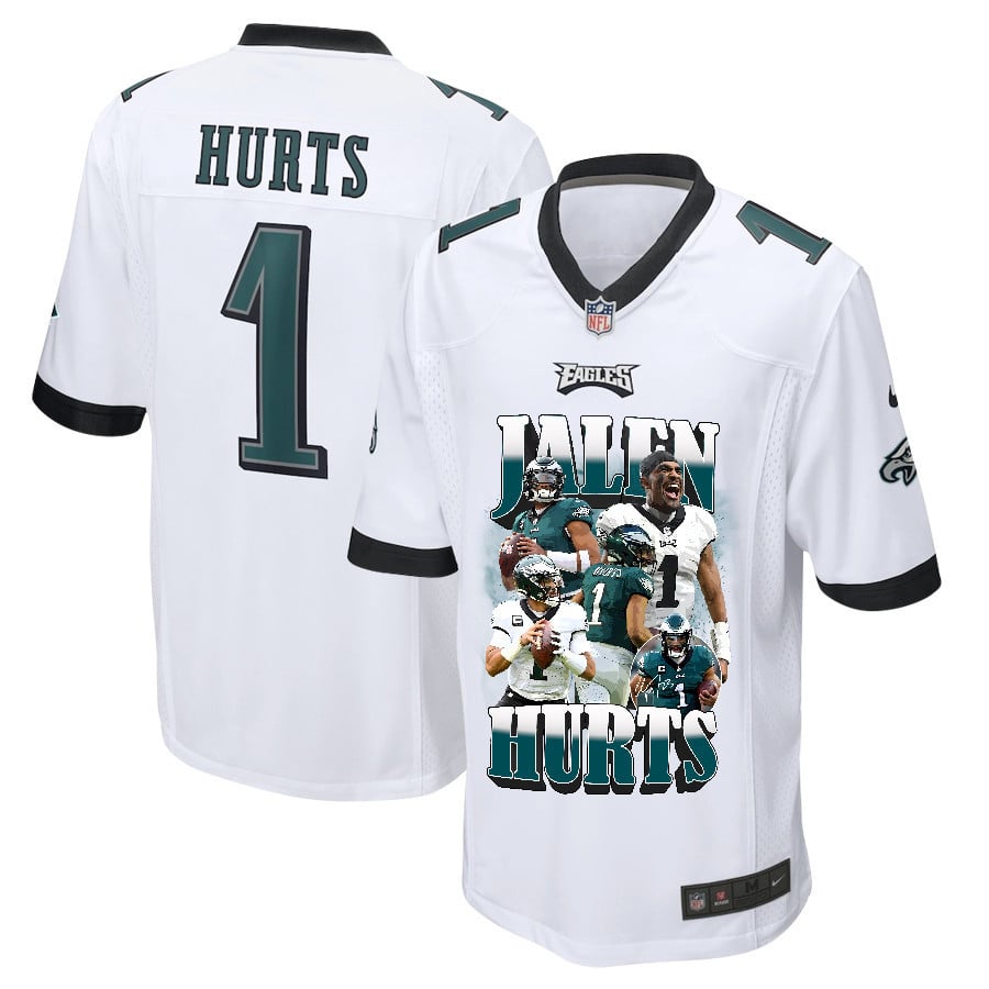 Jalen Hurts 1 Philadelphia Eagles Legacy Game White NFL Jersey Men's