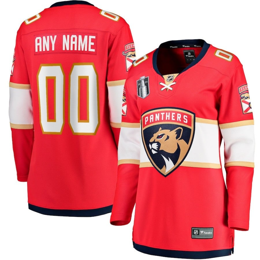 Custom 00 Florida Panthers 2023 Stanley Cup Final Home Breakaway Red NHL Jersey Women's