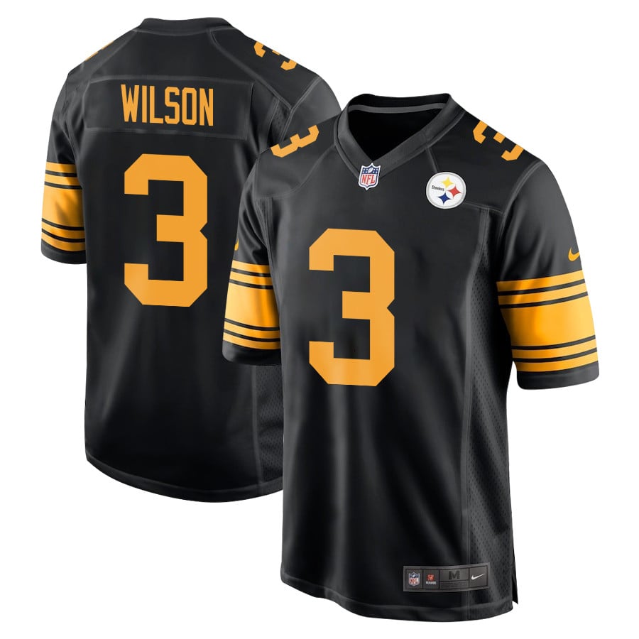 Russell Wilson 3 Pittsburgh Steelers Alternate Game Black NFL Jersey Men's