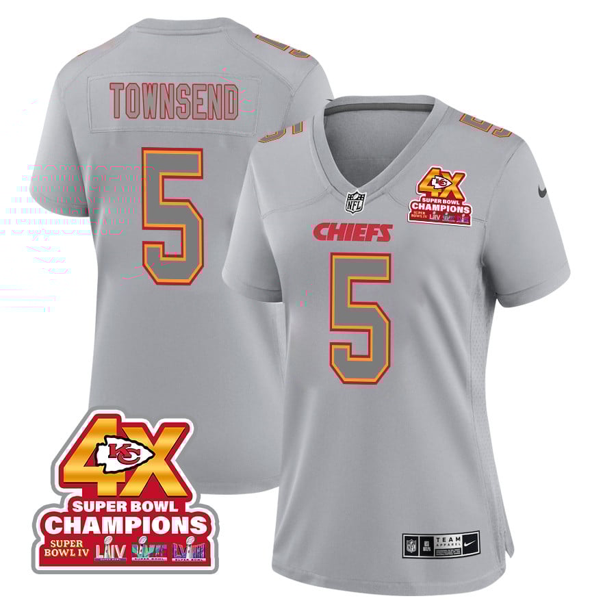 Tommy Townsend 5 Kansas City Chiefs Super Bowl LVIII Champions 4X Atmosphere Fashion Game Gray NFL Jersey Women's