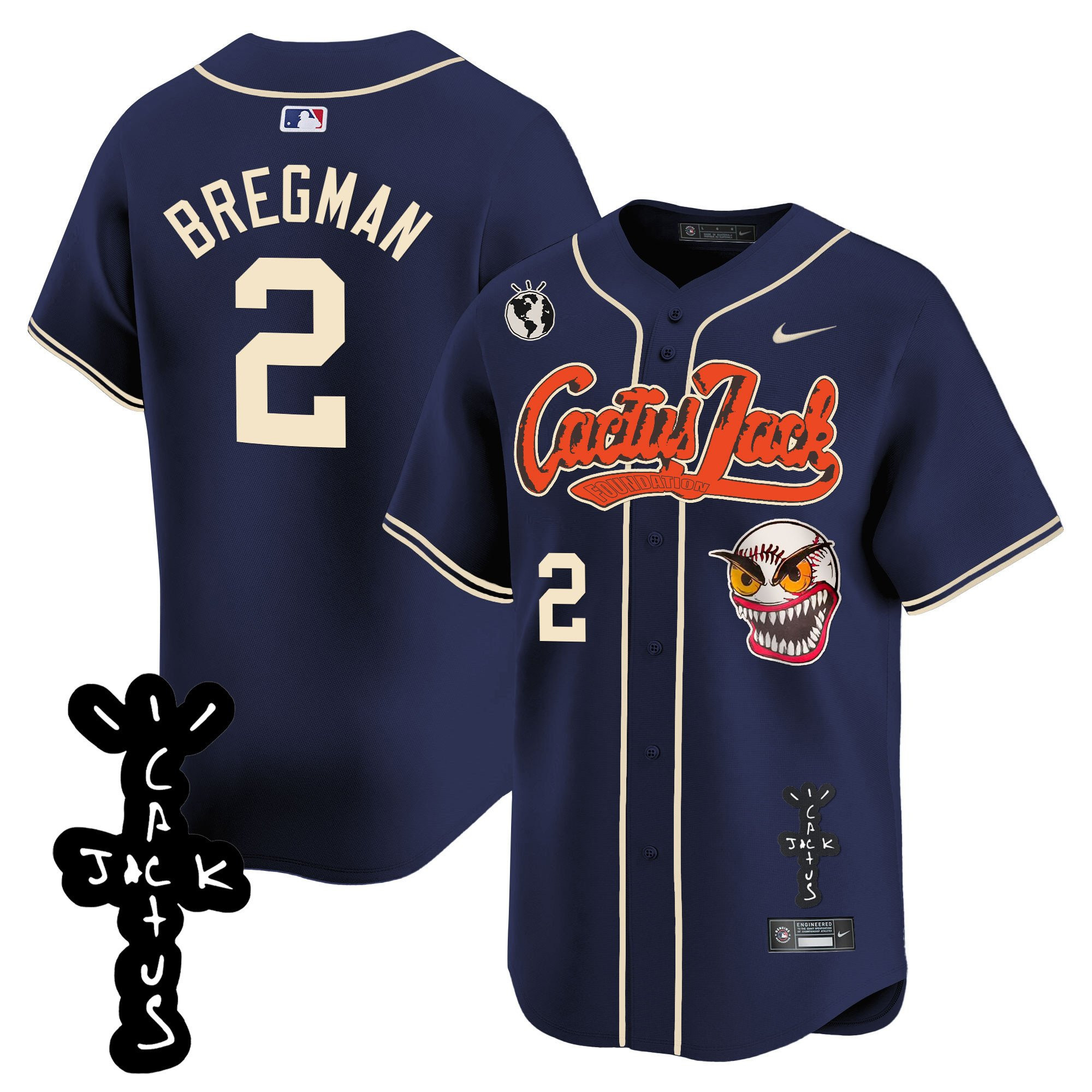 Alex Bregman 2 Houston Astros Cactus Jack Patch V2 Navy MLB Jersey Men's