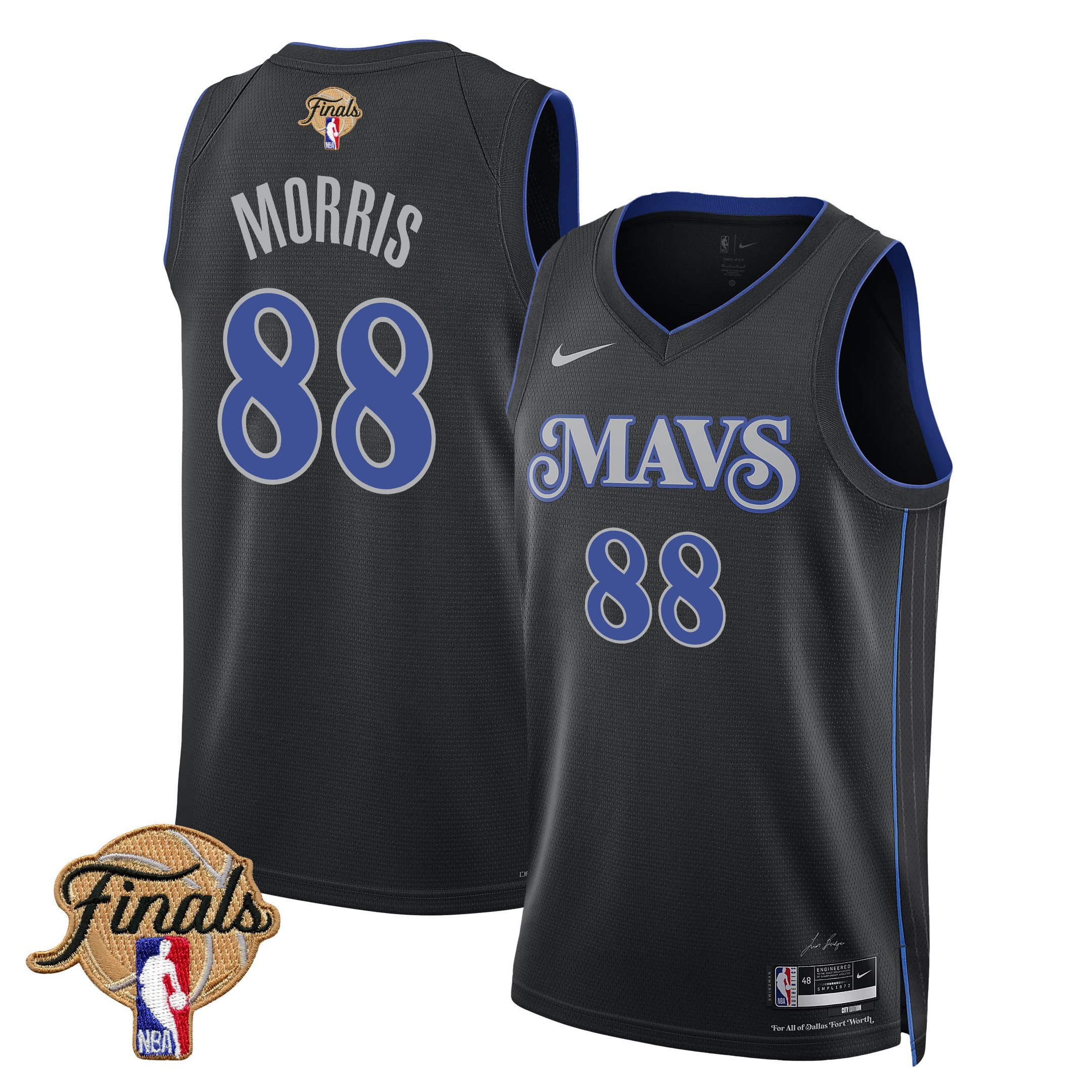 Markieff Morris 88 Dallas Mavericks 2024 FINALS PATCH Swingman City Edition Black NBA Jersey Men's