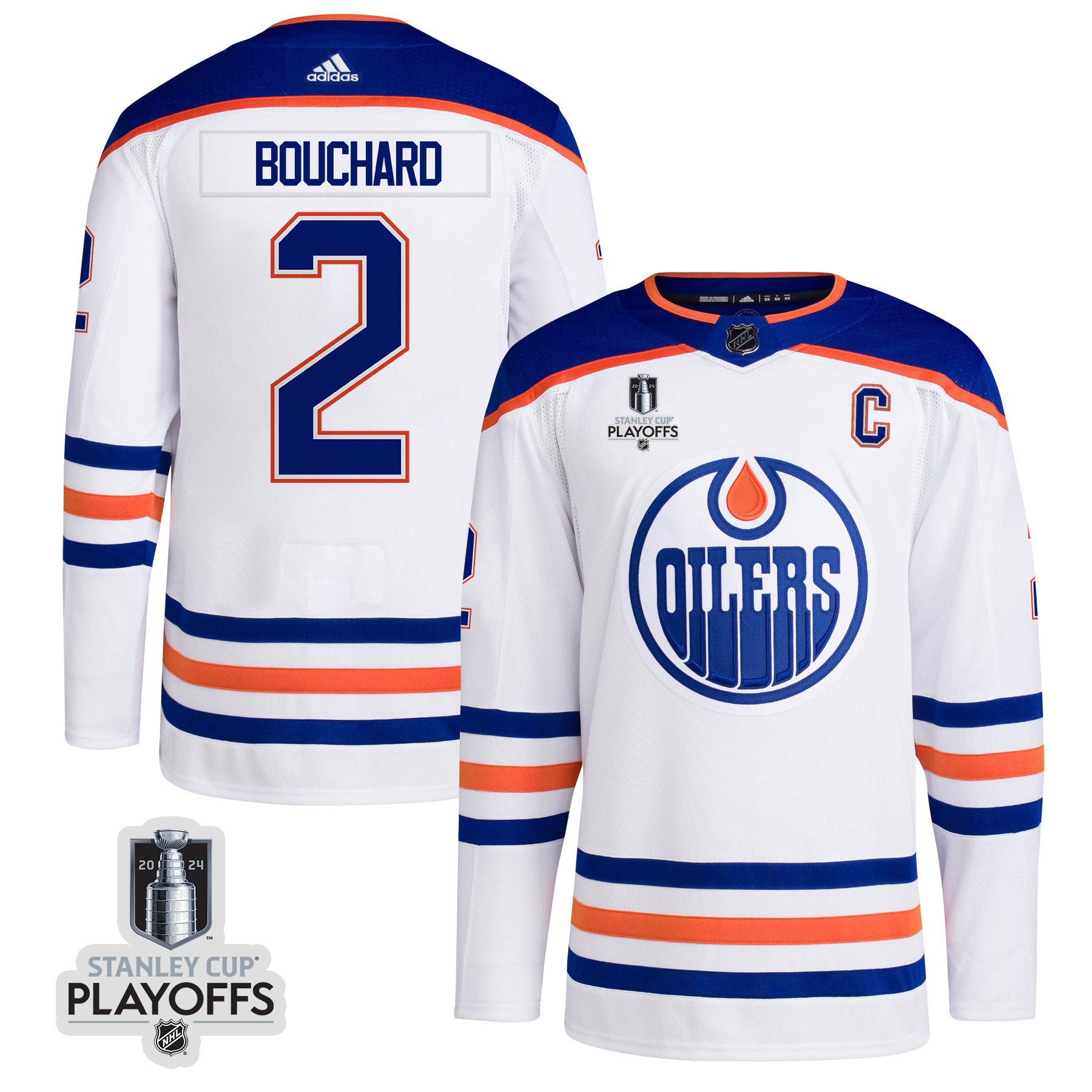 Evan Bouchard 2 Edmonton Oilers 2024 Playoffs Patch Away White NHL Jersey Men's