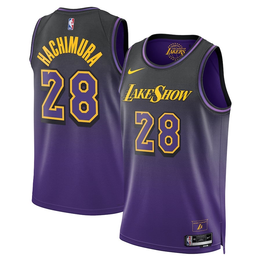 Rui Hachimura 28 Los Angeles Lakers Unisex 2024/25 Swingman Player City Edition Purple NBA Jersey Unisex