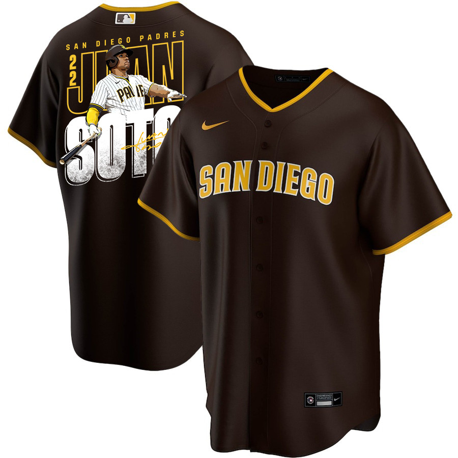 Juan Soto 22 San Diego Padres Signed Posture 2023 Alternate Player Brown MLB Jersey Men's