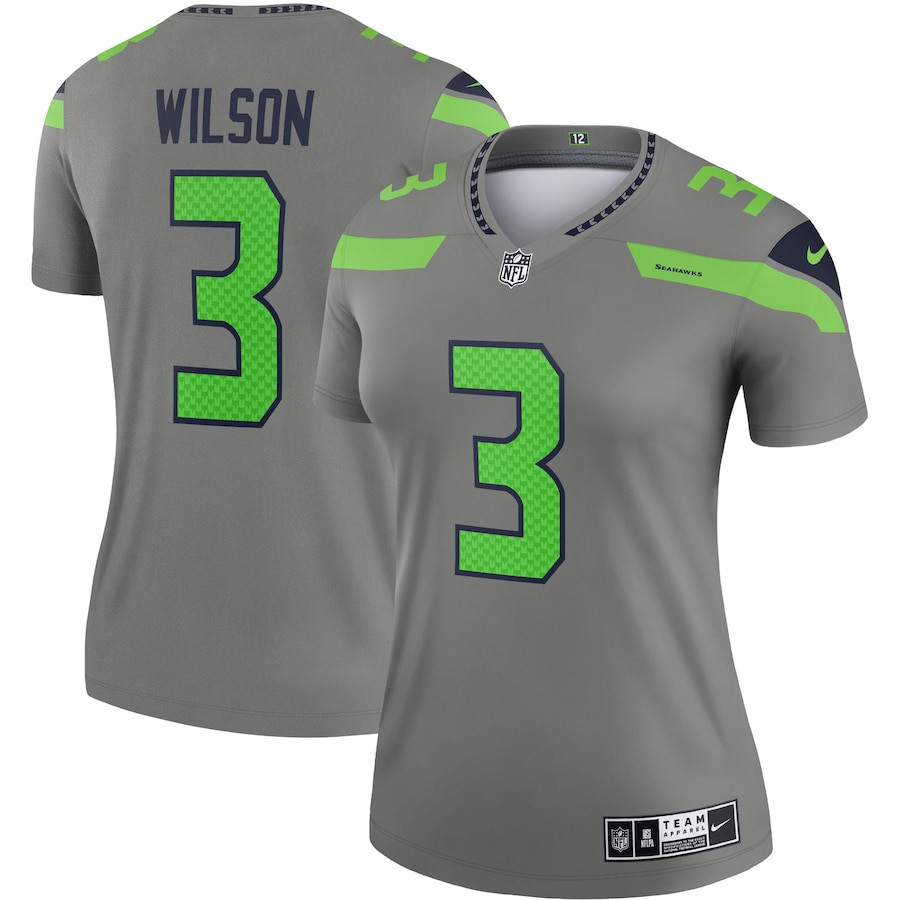 Russell Wilson 3 Seattle Seahawks Inverted Legend Gray NFL Jersey Women's