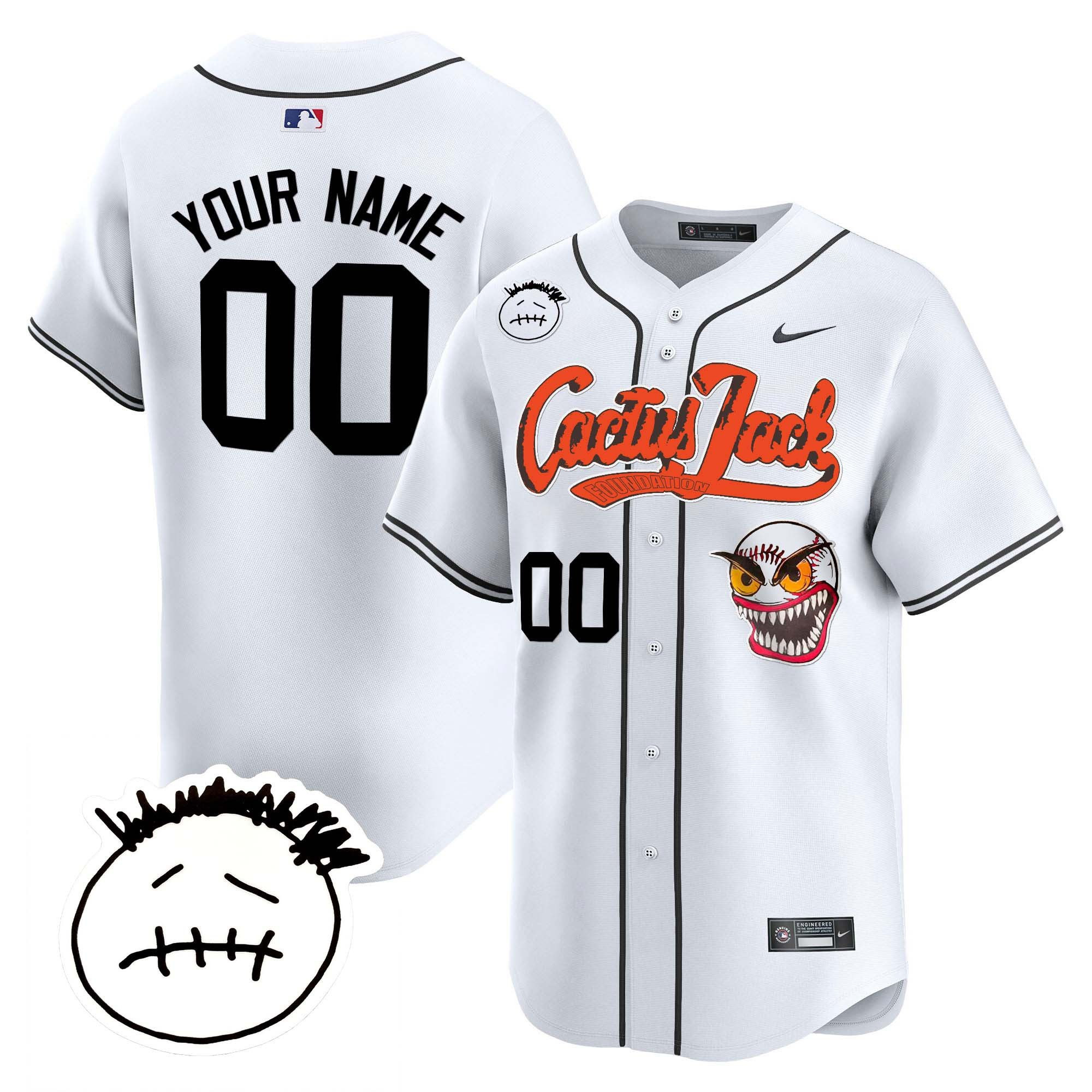 Houston Astros Cactus Jack Patch V3 Custom White MLB Jersey Men's