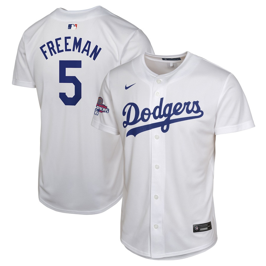 Freddie Freeman 5 Los Angeles Dodgers 2024 World Series Champions Home Game Player White MLB Jersey Youth