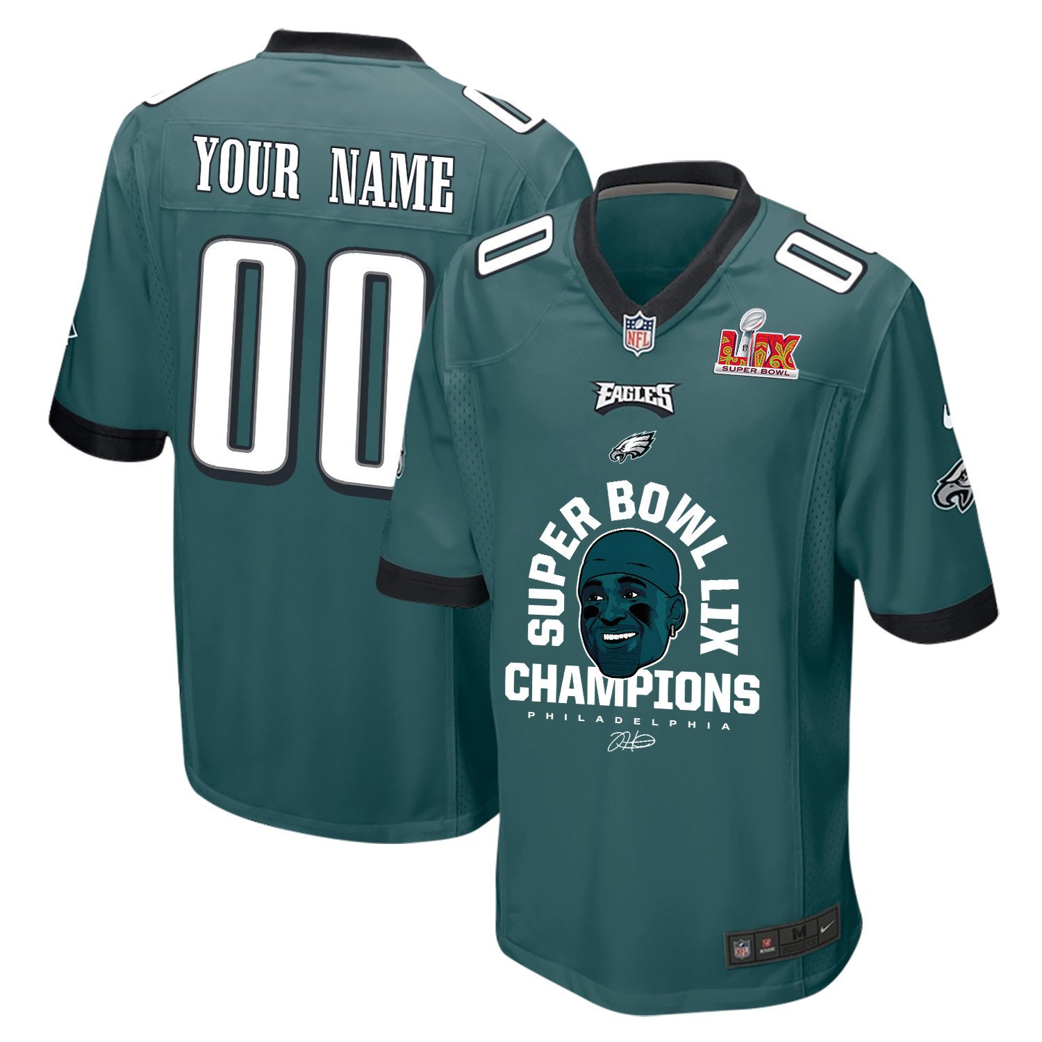Jalen Hurts Philadelphia Eagles Super Bowl LIX Champions Game Midnight Green NFL Jersey Men's