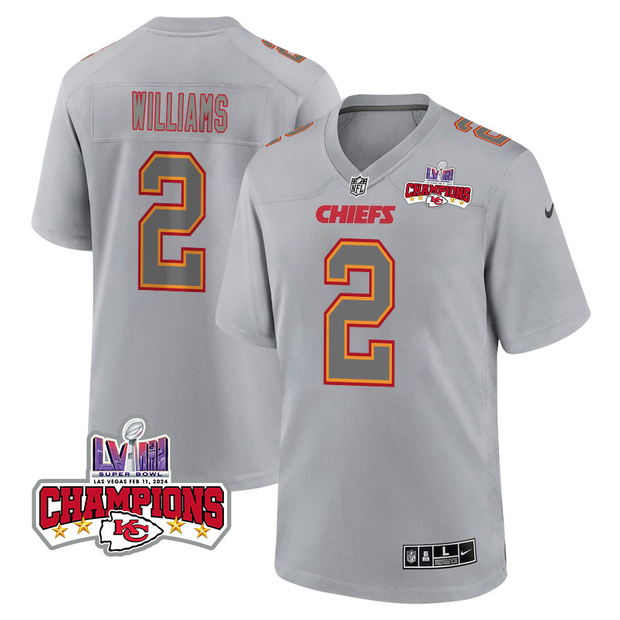Joshua Williams 2 Kansas City Chiefs Super Bowl LVIII Champions 4 Stars Patch Atmosphere Fashion Game Gray NFL Jersey Men's