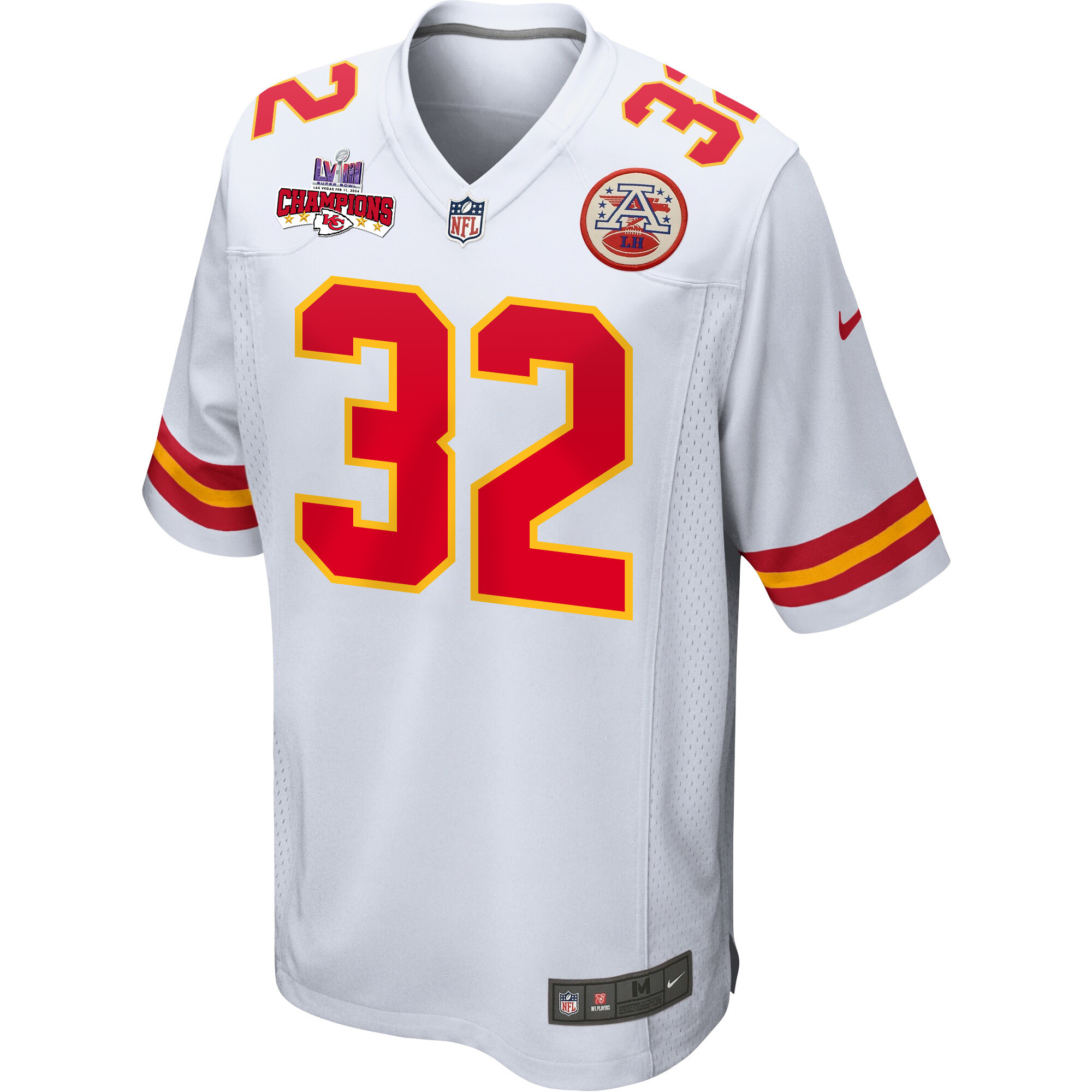 Nick Bolton 32 Kansas City Chiefs Super Bowl LVIII Champions 4 Stars Patch Game White NFL Jersey Men's