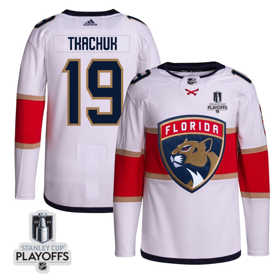 Matthew Tkachuk 19 Florida Panthers 2024 Playoffs Patch Away Custom White NHL Jersey Men's