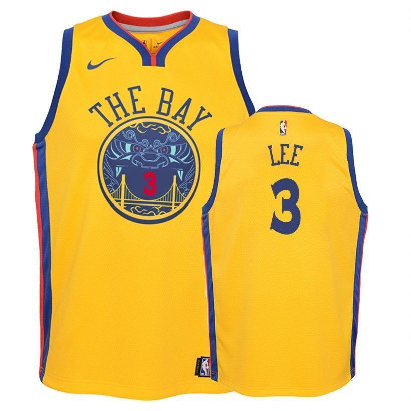 Golden State Warriors Damion Lee 3 City Edition Gold NBA Jersey Youth
