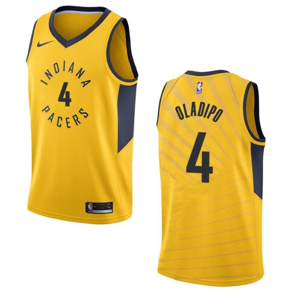 Indiana Pacers 4 Victor Oladipo Statement Swingman Gold NBA Jersey Men's