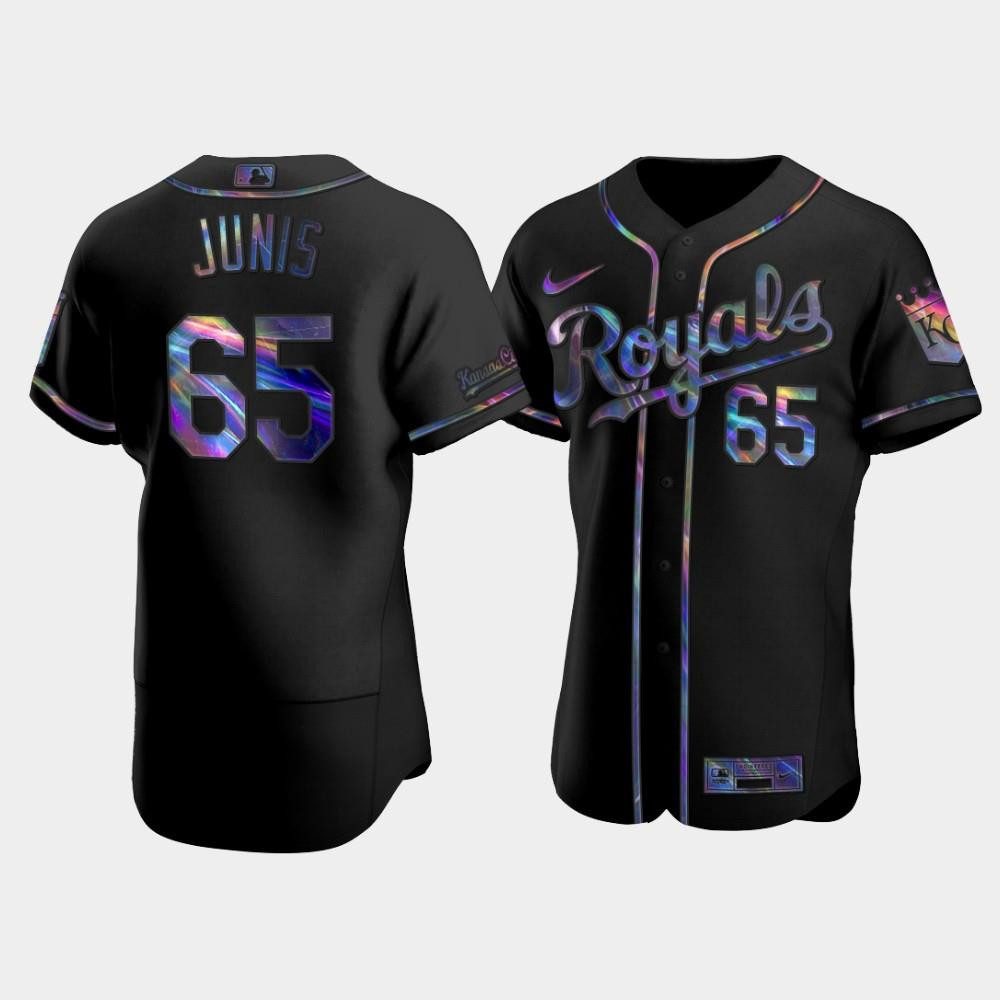 Kansas City Royals Jakob Junis 65 Black Golden Edition Holographic MLB Jersey Men's