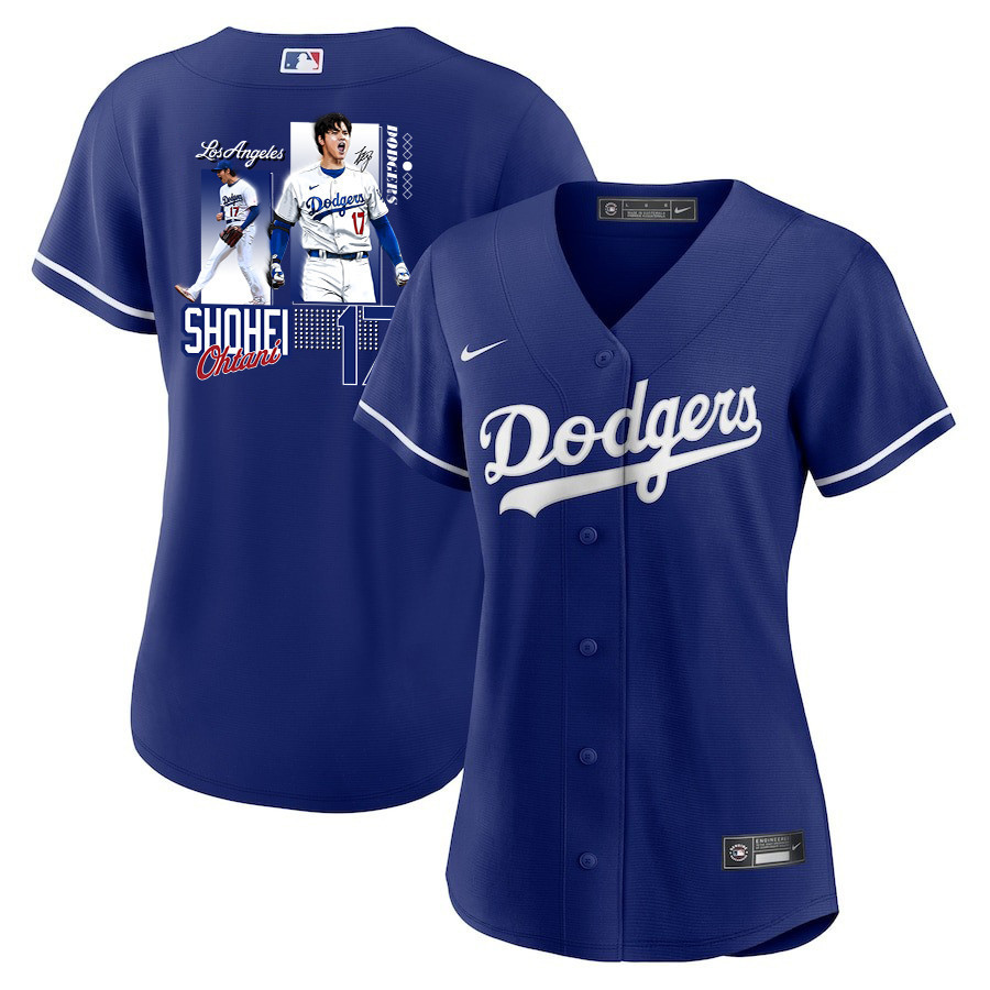 Shohei Ohtani 17 Los Angeles Dodgers Signed Welcome To The Sho Alternate Royal MLB Jersey Women's