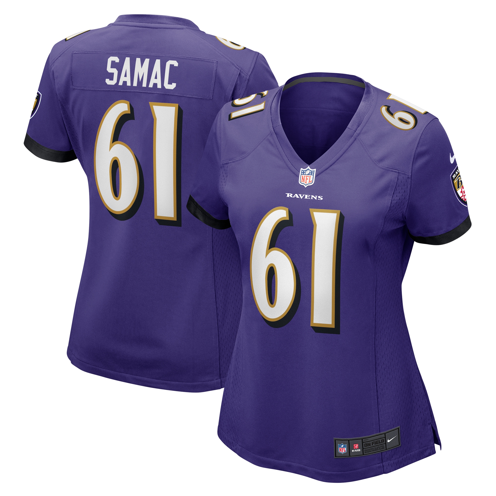 Baltimore Ravens Nick Samac Purple Game NFL Jersey Women's