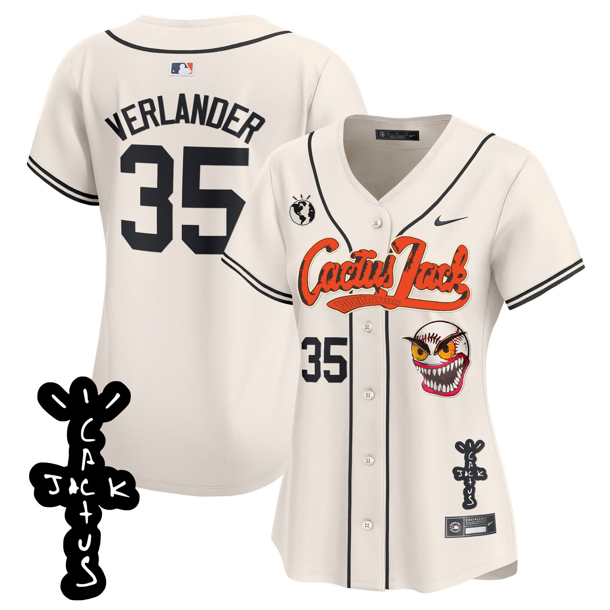 Justin Verlander 35 Houston Astros Cactus Jack Patch V2 Cream MLB Jersey Women's