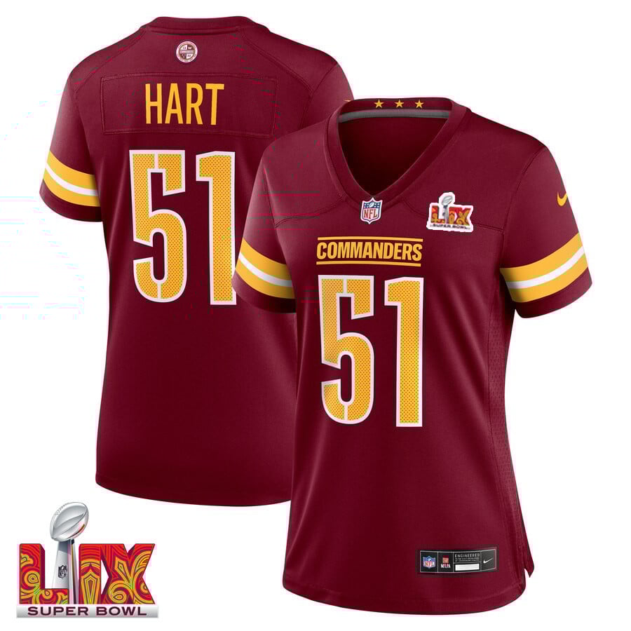 Bobby Hart #51 Washington Commanders Super Bowl LIX Burgundy NFL Jersey Women's