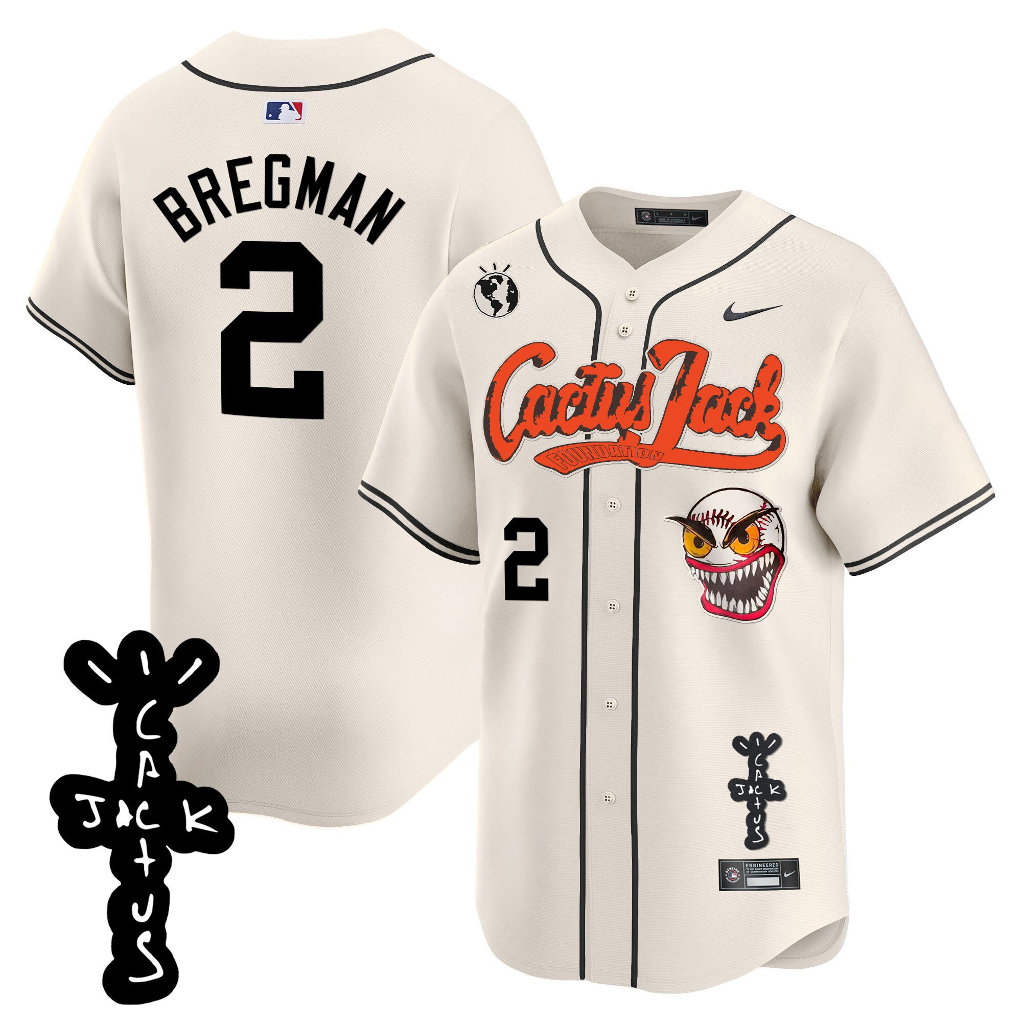 Alex Bregman 2 Houston Astros Cactus Jack Patch V2 Cream MLB Jersey Men's