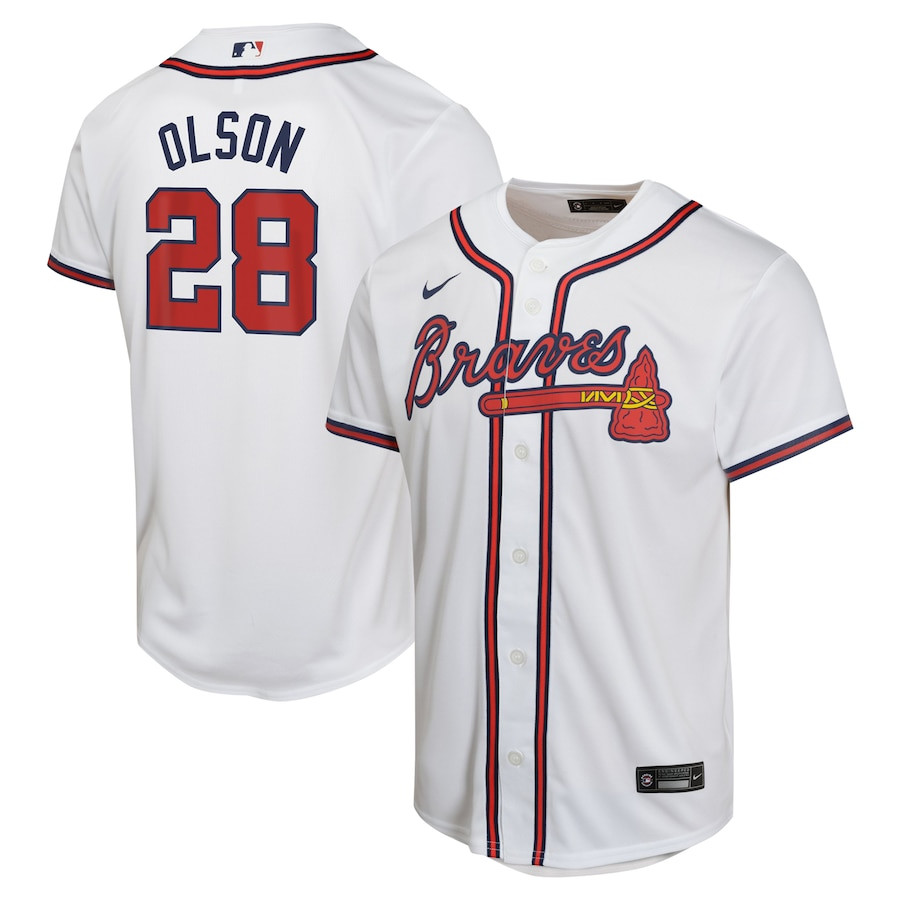 Matt Olson 28 Atlanta Braves Home Game Player White MLB Jersey Youth
